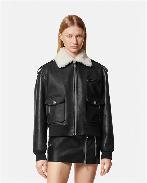 versace shearling jacket|versace cropped jacket.